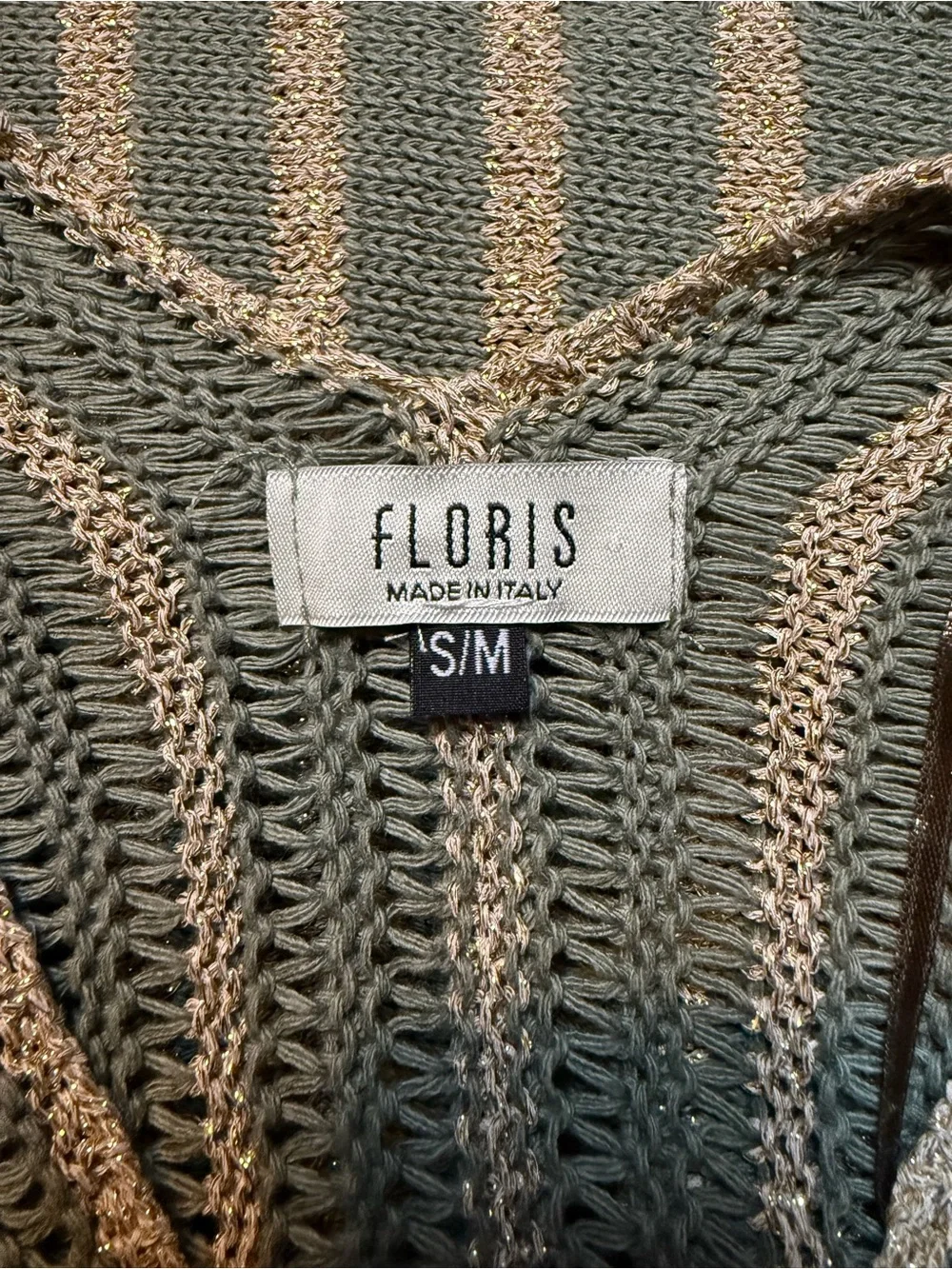 Knit V-Neck Stripe Swim Coverup in Sage and Cream